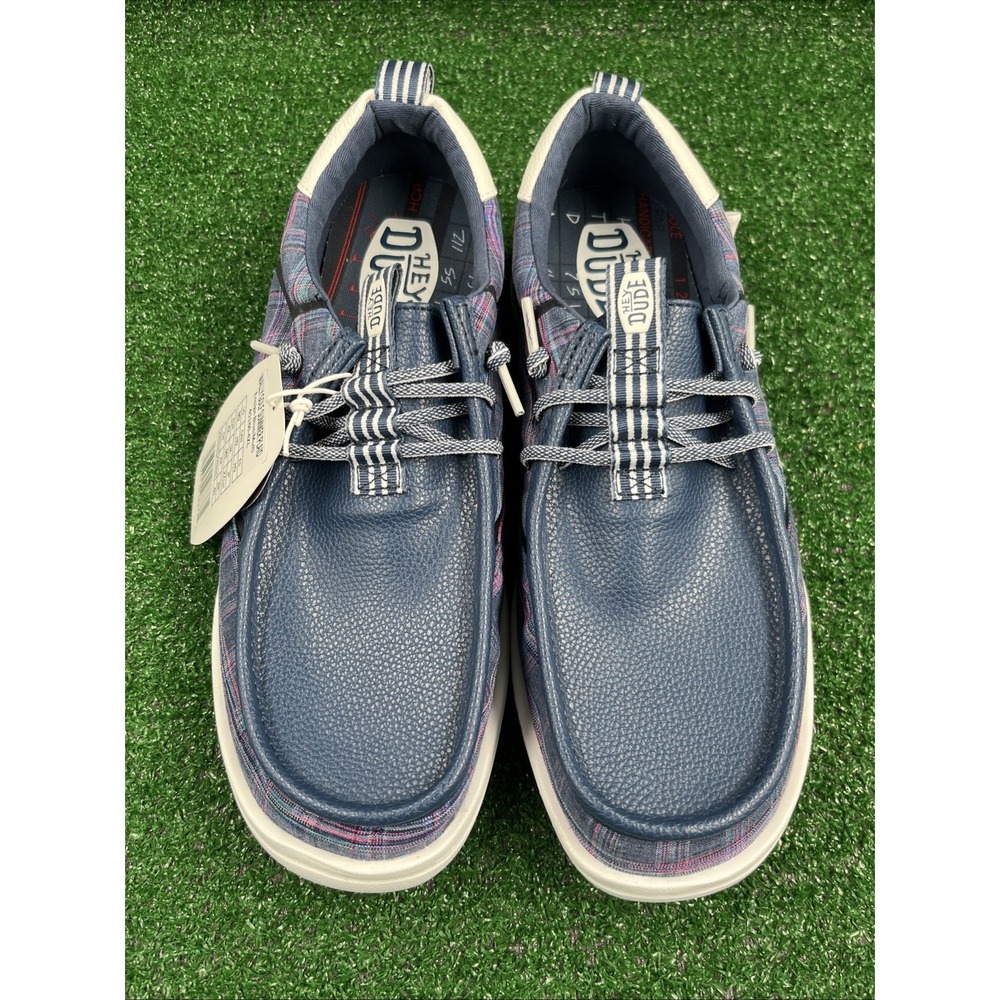Hey Dude Wally Golf Summer Plaid Ensign Blue Mens Size 9 NWT